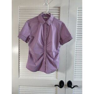 New York & Co Purple Button Long Sleeve Top Ruched Detail Women' L